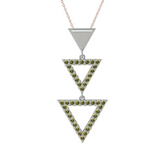 Peridot 18 ayar beyaz altın kolye (40 cm rose altın rolo zincir)