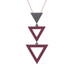 Orya Üçgen Kolye - Rodolit garnet 925 ayar siyah rodyum kaplama gümüş kolye (40 cm rose altın rolo zincir) #12p3pfi