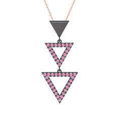 Orya Üçgen Kolye - Pembe kuvars 925 ayar siyah rodyum kaplama gümüş kolye (40 cm gümüş rolo zincir) #14hiscc
