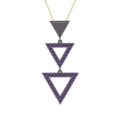 Ametist 925 ayar siyah rodyum kaplama gümüş kolye (40 cm gümüş rolo zincir)