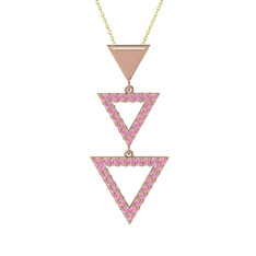 Orya Üçgen Kolye - Pembe kuvars 18 ayar rose altın kolye (40 cm altın rolo zincir) #18xgojw