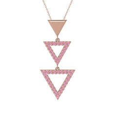 Pembe kuvars 8 ayar rose altın kolye (40 cm rose altın rolo zincir)
