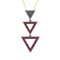Orya Üçgen Kolye - Garnet 925 ayar siyah rodyum kaplama gümüş kolye (40 cm altın rolo zincir) #1ftbsbj