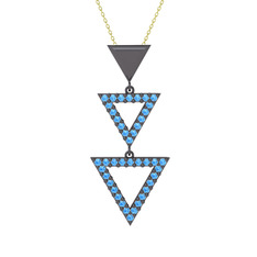 Orya Üçgen Kolye - Akuamarin 925 ayar siyah rodyum kaplama gümüş kolye (40 cm altın rolo zincir) #1gzxmj5