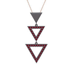 Kök yakut 925 ayar siyah rodyum kaplama gümüş kolye (40 cm rose altın rolo zincir)