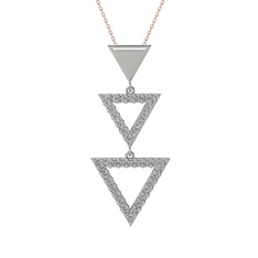 Orya Üçgen Kolye - Beyaz zirkon 925 ayar gümüş kolye (40 cm rose altın rolo zincir) #1munevh