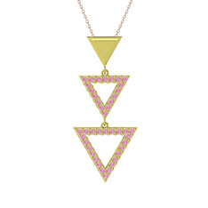 Orya Üçgen Kolye - Pembe kuvars 18 ayar altın kolye (40 cm gümüş rolo zincir) #1n2bbs9