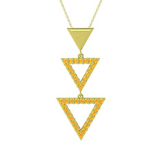 Orya Üçgen Kolye - Sitrin 8 ayar altın kolye (40 cm altın rolo zincir) #1rvuyu1