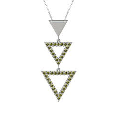 Orya Üçgen Kolye - Peridot 18 ayar beyaz altın kolye (40 cm beyaz altın rolo zincir) #1yptflk