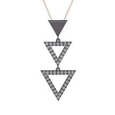 Orya Üçgen Kolye - Beyaz zirkon 925 ayar siyah rodyum kaplama gümüş kolye (40 cm rose altın rolo zincir) #2hujeb