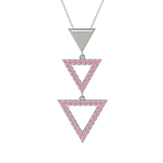 Orya Üçgen Kolye - Pembe kuvars 8 ayar beyaz altın kolye (40 cm gümüş rolo zincir) #82k1om