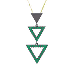 Orya Üçgen Kolye - Kök zümrüt 925 ayar siyah rodyum kaplama gümüş kolye (40 cm altın rolo zincir) #88ajop