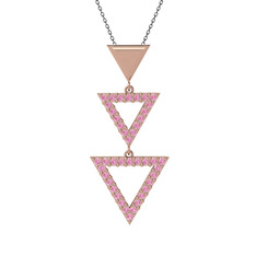 Orya Üçgen Kolye - Pembe kuvars 14 ayar rose altın kolye (40 cm gümüş rolo zincir) #fo9dw0