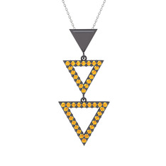 Orya Üçgen Kolye - Sitrin 925 ayar siyah rodyum kaplama gümüş kolye (40 cm beyaz altın rolo zincir) #klvay3