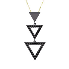 Orya Üçgen Kolye - Siyah zirkon 925 ayar siyah rodyum kaplama gümüş kolye (40 cm gümüş rolo zincir) #mchkou