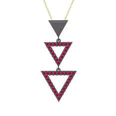 Orya Üçgen Kolye - Rodolit garnet 925 ayar siyah rodyum kaplama gümüş kolye (40 cm altın rolo zincir) #r7oea3