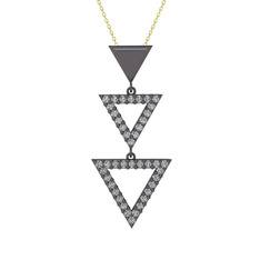 Orya Üçgen Kolye - Swarovski 925 ayar siyah rodyum kaplama gümüş kolye (40 cm altın rolo zincir) #t30l3t