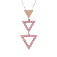 Pembe kuvars 18 ayar rose altın kolye (40 cm beyaz altın rolo zincir)