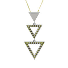 Peridot 18 ayar beyaz altın kolye (40 cm altın rolo zincir)