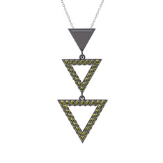 Orya Üçgen Kolye - Peridot 925 ayar siyah rodyum kaplama gümüş kolye (40 cm gümüş rolo zincir) #ymdshv
