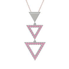 Orya Üçgen Kolye - Pembe kuvars 14 ayar beyaz altın kolye (40 cm rose altın rolo zincir) #z8yhq3