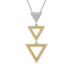 Sitrin 8 ayar beyaz altın kolye (40 cm gümüş rolo zincir)