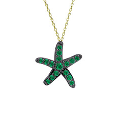 Denizyıldızı Kolye - Yeşil kuvars 925 ayar siyah rodyum kaplama gümüş kolye (40 cm altın rolo zincir) #11rol0r