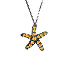 Denizyıldızı Kolye - Sitrin 925 ayar siyah rodyum kaplama gümüş kolye (40 cm gümüş rolo zincir) #133prv7