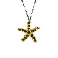 Denizyıldızı Kolye - Dumanlı kuvars 8 ayar altın kolye (40 cm gümüş rolo zincir) #157ufxr