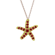 Denizyıldızı Kolye - Garnet 14 ayar altın kolye (40 cm rose altın rolo zincir) #170somx