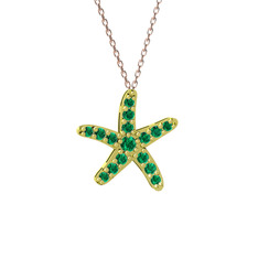 Denizyıldızı Kolye - Yeşil kuvars 925 ayar altın kaplama gümüş kolye (40 cm gümüş rolo zincir) #17wu74c