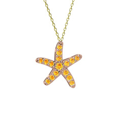 Denizyıldızı Kolye - Sitrin 14 ayar rose altın kolye (40 cm altın rolo zincir) #18n40r1