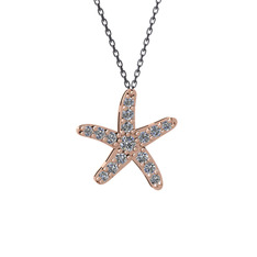 Denizyıldızı Kolye - Pırlanta 8 ayar rose altın kolye (0.32 karat, 40 cm gümüş rolo zincir) #19pnkjr