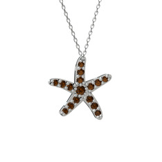 Denizyıldızı Kolye - Dumanlı kuvars 14 ayar beyaz altın kolye (40 cm beyaz altın rolo zincir) #19uxkss