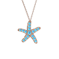 Denizyıldızı Kolye - Akuamarin 18 ayar rose altın kolye (40 cm rose altın rolo zincir) #1avba5h