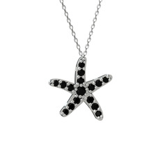 Denizyıldızı Kolye - Siyah zirkon 14 ayar beyaz altın kolye (40 cm beyaz altın rolo zincir) #1c2phve