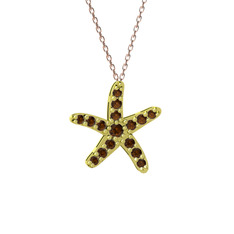 Denizyıldızı Kolye - Dumanlı kuvars 14 ayar altın kolye (40 cm rose altın rolo zincir) #1cbch4x
