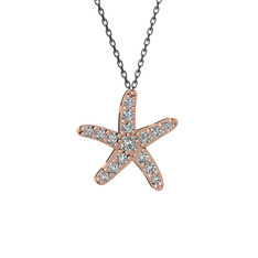 Swarovski 8 ayar rose altın kolye (40 cm gümüş rolo zincir)