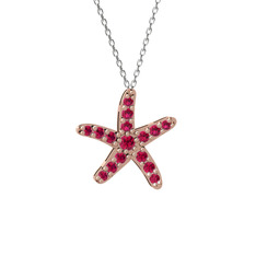 Rodolit garnet 18 ayar rose altın kolye (40 cm beyaz altın rolo zincir)