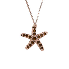 Denizyıldızı Kolye - Dumanlı kuvars 14 ayar rose altın kolye (40 cm gümüş rolo zincir) #1ec0ps2