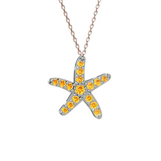 Sitrin 18 ayar beyaz altın kolye (40 cm rose altın rolo zincir)