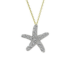 Denizyıldızı Kolye - Swarovski 14 ayar beyaz altın kolye (40 cm altın rolo zincir) #1elvirj