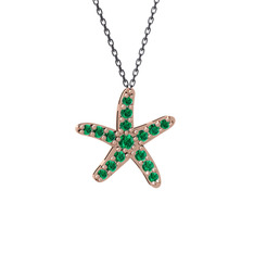 Denizyıldızı Kolye - Yeşil kuvars 18 ayar rose altın kolye (40 cm gümüş rolo zincir) #1fiju1r