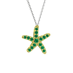 Denizyıldızı Kolye - Yeşil kuvars 14 ayar altın kolye (40 cm beyaz altın rolo zincir) #1fntl2b