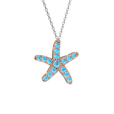 Akuamarin 14 ayar rose altın kolye (40 cm gümüş rolo zincir)