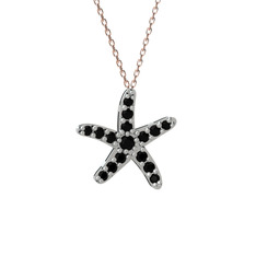 Denizyıldızı Kolye - Siyah zirkon 18 ayar beyaz altın kolye (40 cm gümüş rolo zincir) #1gioik5