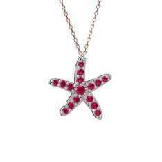 Rodolit garnet 18 ayar beyaz altın kolye (40 cm rose altın rolo zincir)
