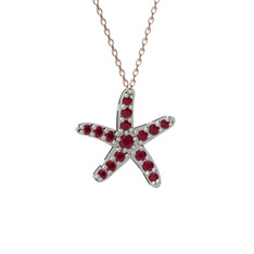 Denizyıldızı Kolye - Kök yakut 925 ayar gümüş kolye (40 cm rose altın rolo zincir) #1ibg2dn