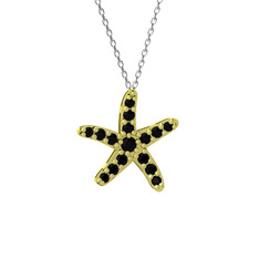 Denizyıldızı Kolye - Siyah zirkon 18 ayar altın kolye (40 cm beyaz altın rolo zincir) #1jqlynq