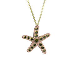 Denizyıldızı Kolye - Peridot 18 ayar rose altın kolye (40 cm altın rolo zincir) #1kgoqbu